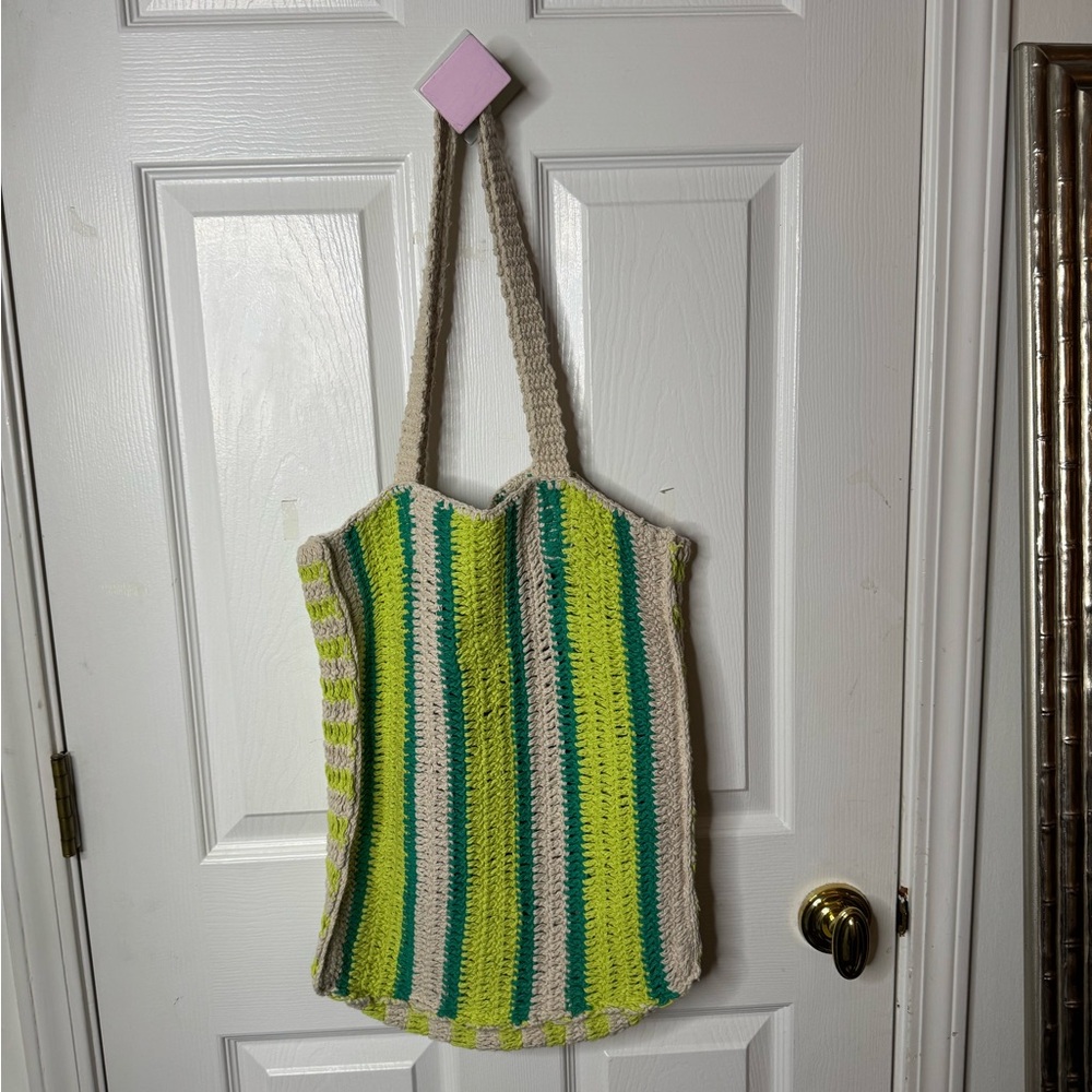 Striped Green and Cream Tote Bag